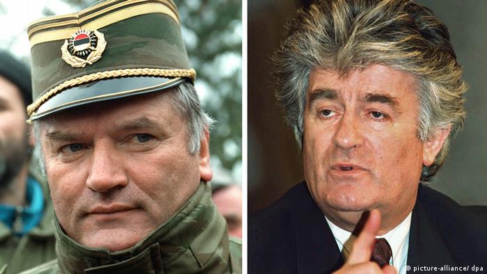 Ratko Mladic in military uniform and Radovan Karadzic 