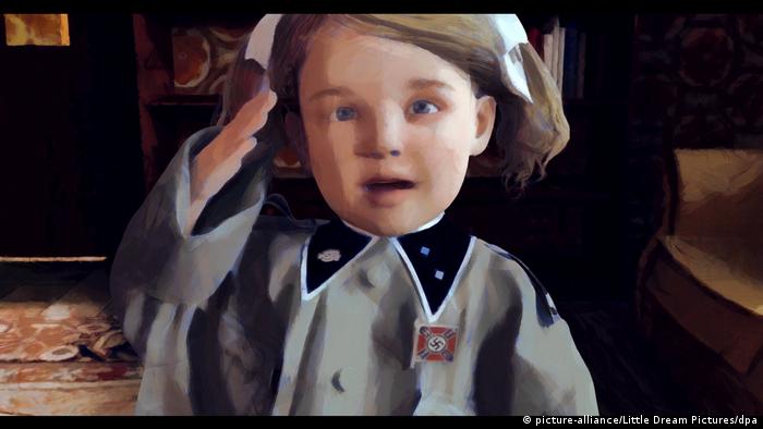 Desenho de uma criança vestida com uniforme nazista