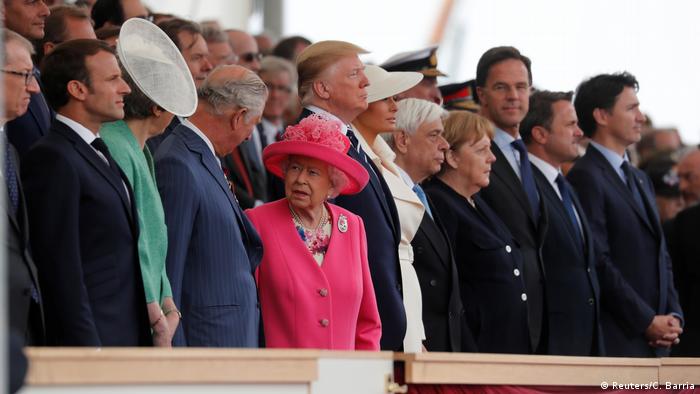 LÃ­deres mundiais, entre eles a rainha Elizabeth 2Âª, reunidos para a celebraÃ§Ã£o do 75Âº aniversÃ¡rio do Dia D, em Portsmouth, na Inglaterra