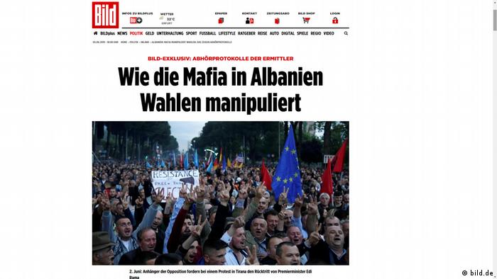 Screenshot BILD-Zeitung - Wie die Mafia in Albanien Wahlen manipuliert (bild.de)