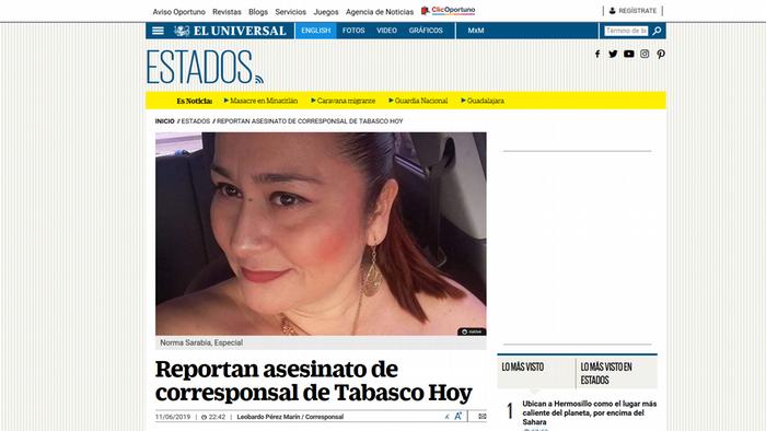 Norma Sarabia, corresponsal del semanario Chontalpa, fue asesinada en junio pasado en Tabasco.