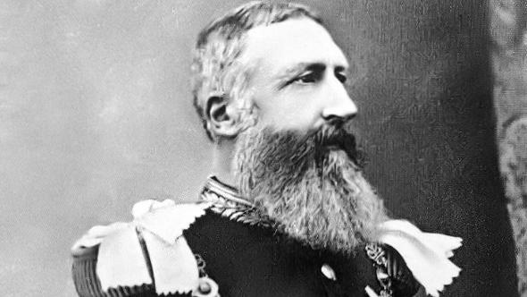 A black and white photograph of Leopold II of Belgium