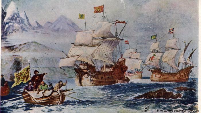 pianting of Magellan's fleet , ships at sea (Getty Images/Hulton Archive)