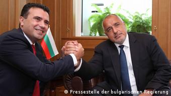 Επίσκεψη του βούλγαρου πρωθυπουργού Μπορίσοφ στα Σκόπια το 2019 και συνάντηση με τον ομολογό του από τη Βόρεια Μακεδονία Ζάεφ.