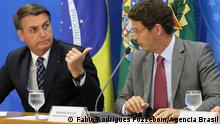 PK Brasilianischer Präsident, jair Bolsonaro und Umweltminister, Ricardo Salles über Amazoniens Abholzung