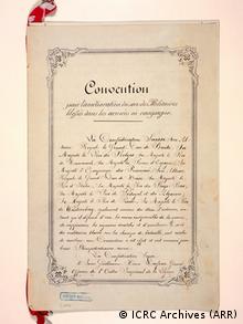 Η πρώτη σελίδα της πρώτης Συνθήκης της Γενεύης που υπεγράφη στις 22 Αυγούστου του 1864