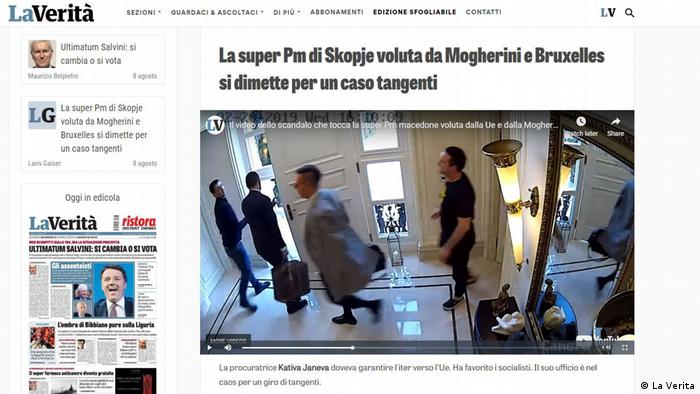 Screenshot von der italianischen Zeitung La Verita über das Skandal in Nordmazedonien (La Verita)