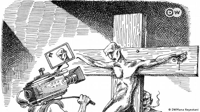 DW Iran | Karikatur der Woche - Thema Folter & Geständnis unter Druck