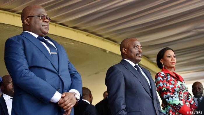 Democratic Republic of Congo's outgoing President Joseph Kabila and his successor Felix Tshisekedi take part in the latter's inauguration ceremony in Kinshasa (REUTERS)