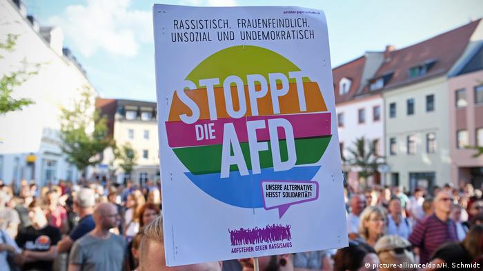 Sachsen AfD-Wahlkampf in Döbeln - Protest (picture-alliance/dpa/H. Schmidt)