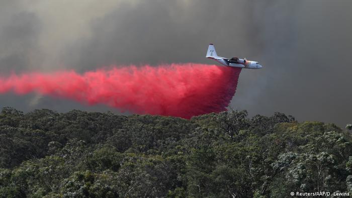 An air tanker drops fire retardant over the Gospers Mountain fire in November 2019 (Reuters/AAP/D. Lewins)