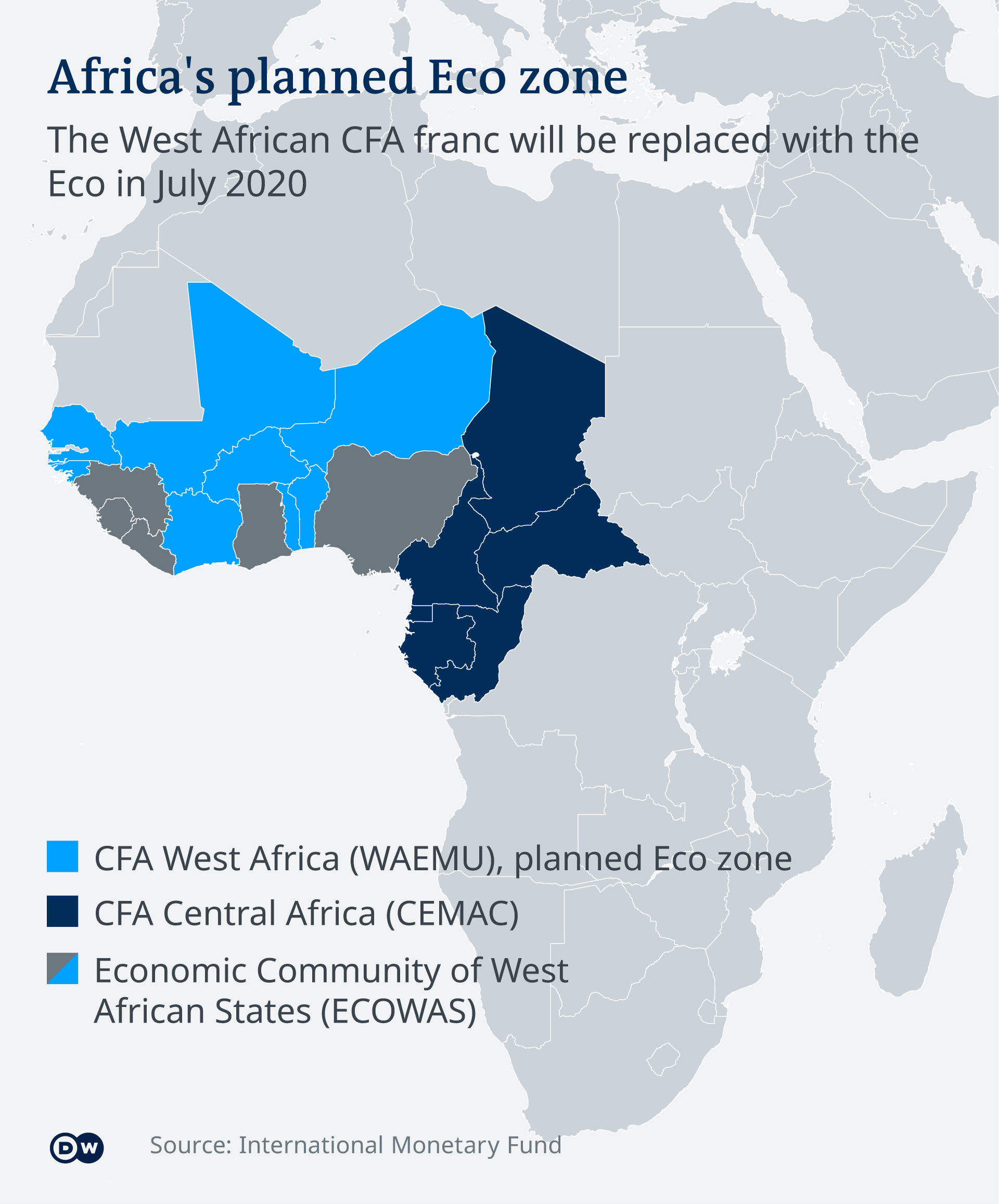 DW Infographic: CFA currency use and ECOWAS countries