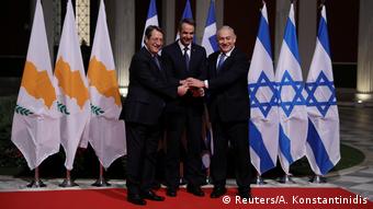 Anastasiades, Miçotakis ve Netanyahu (soldan sağa)