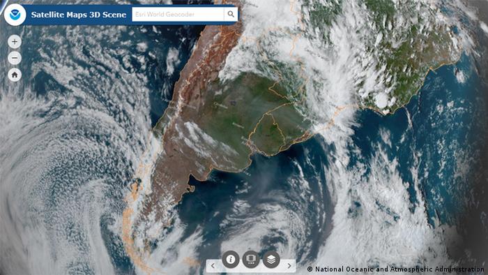 A satellite image of smoke from Australia drifting over South America (National Oceanic and Atmospheric Administration)