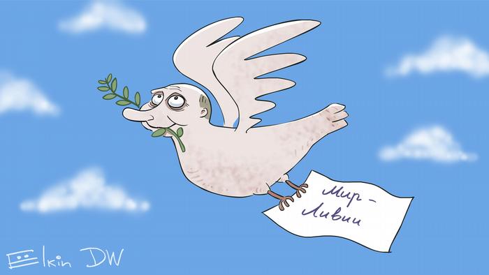 Путин като миротворец в Либия - карикатура от Сергей Елкин