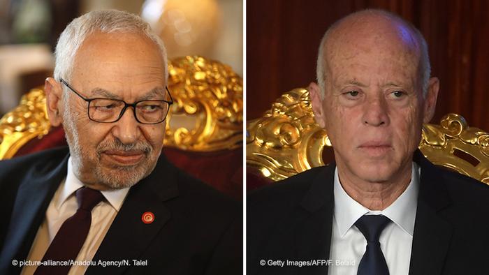 Bildkombo Tunesien | Rached Ghannouch, Parlamentssprecher & Kais Saied, Präsident