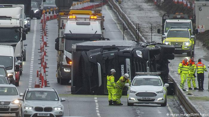 A truck overturned on a highway in the UK