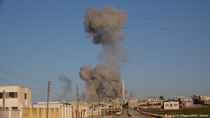 Smoke rises from an airstrike in Idlib 