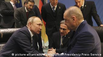 Berlin'deki Libya Konferansı'nda Türkiye Cumhurbaşkanı Erdoğan ve Rusya lideri Putin