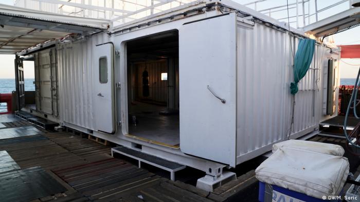 Container as shelter on board the Ocean Viking