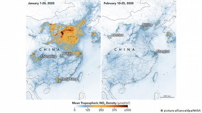 An image showing dramatic decline in pollution over China