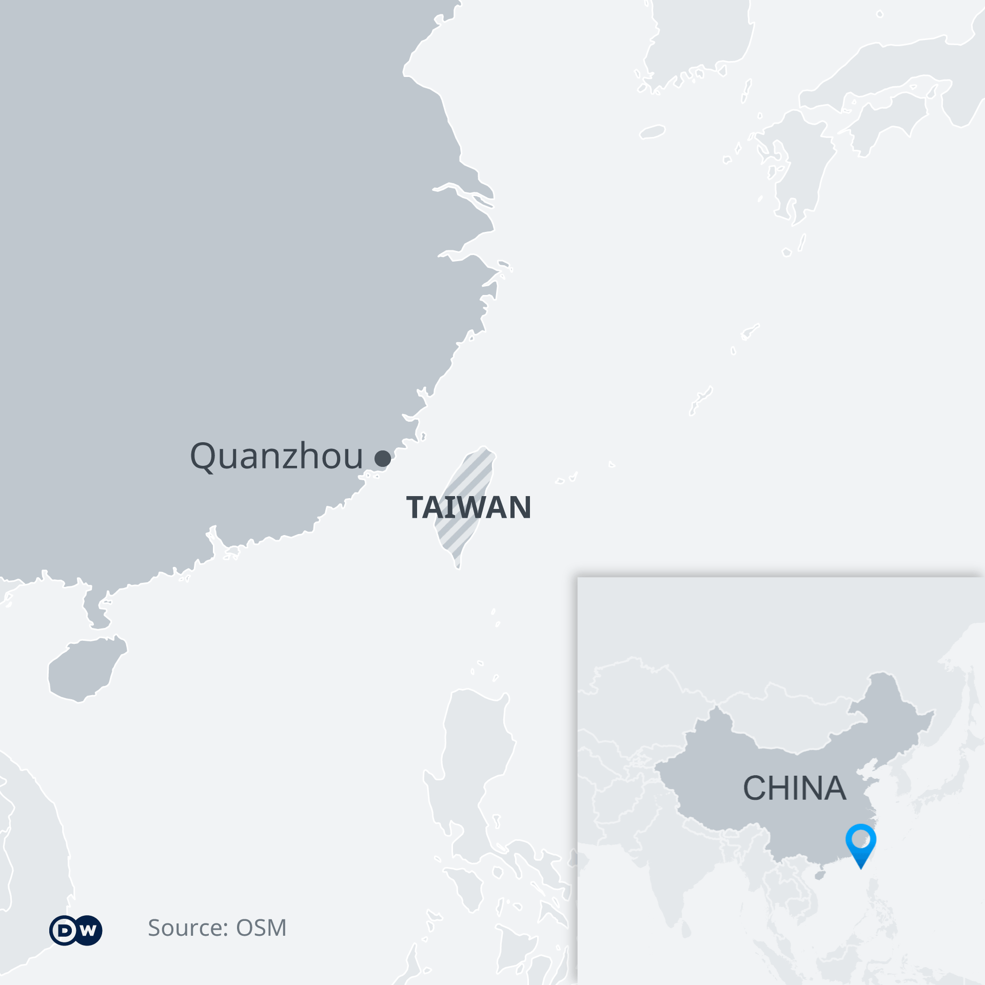 Map showing Quanzhou in China