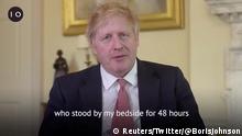 Großbritannien London | Coronavirus | Boris Johnson, Dankesrede NHS