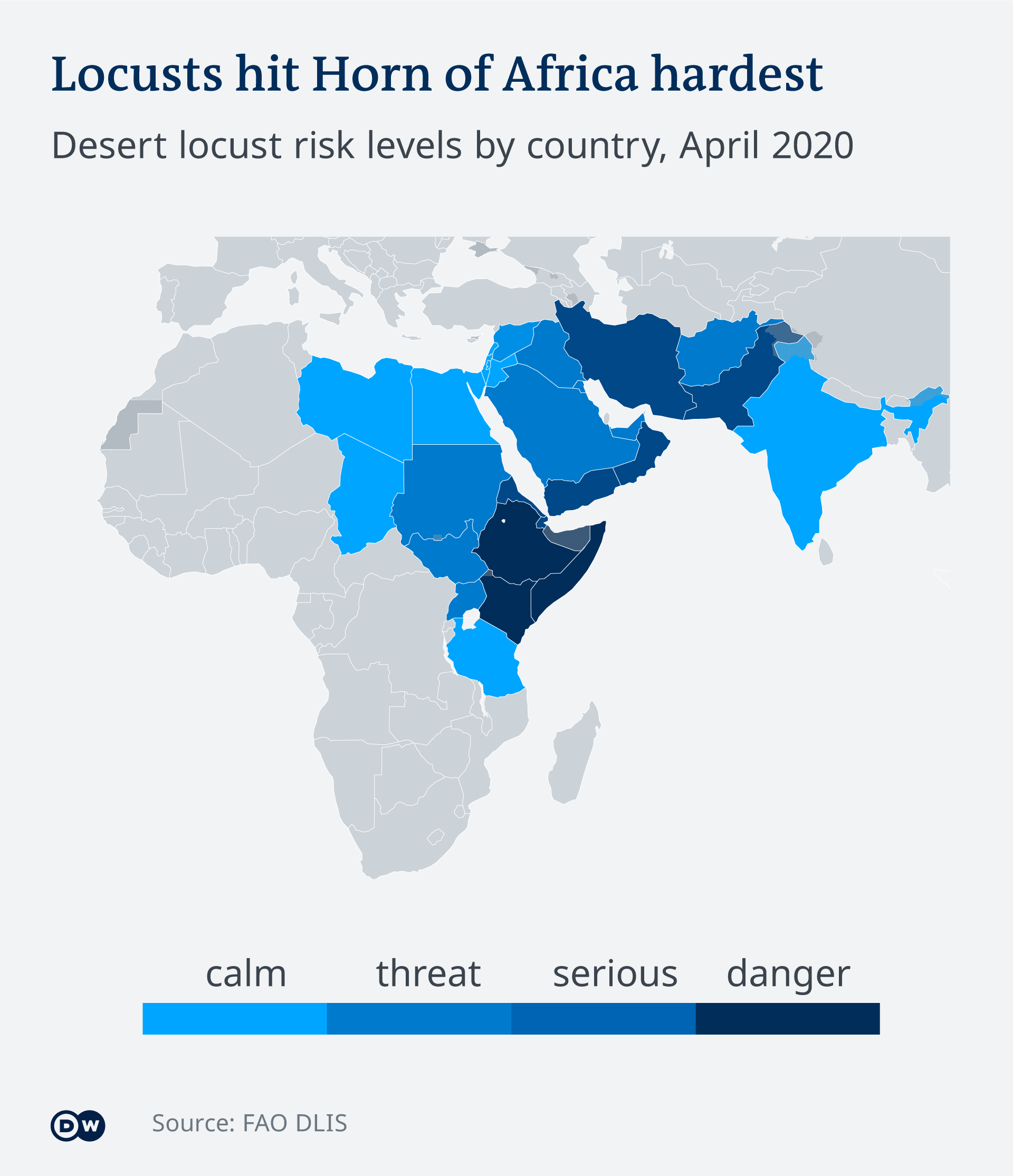 Map Locust threat level by country East Africa