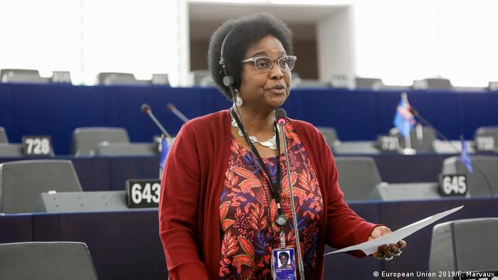 Dr. Pierrette Herzberger-Fofana speaks at the European Parliament in Strasbourg (European Union 2019/F. Marvaux)
