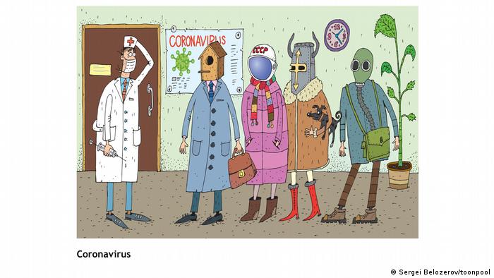 Cartoon mit dem Titel 'Coronavirus' (von Sergei Belozerov/toonpool aus Russland)