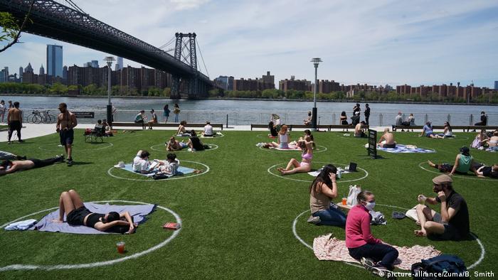 People sit in circles several meters apart in a New York park (picture-alliance/Zuma/B. Smith)