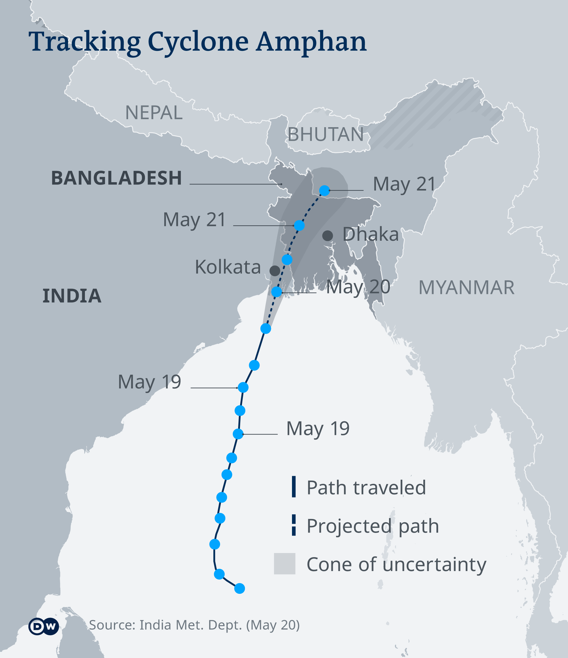 A graphic showing the path and projected path of the cyclone. 20.05.2020 EN