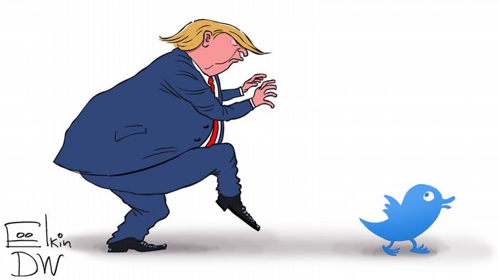 Тръмп подгони Туитър. Карикатура на Сергей Елкин