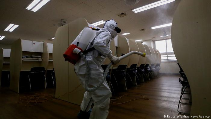 The image shows classrooms being disinfected by quarantine workers before students enter the premises of a school in Seoul. In the first phase of reopening, high school seniors returned to classes on May 20 for a session that was meant to begin in March this year. 