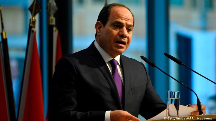 Egypt's President Abdel Fattah al-Sissi addressing a conference
