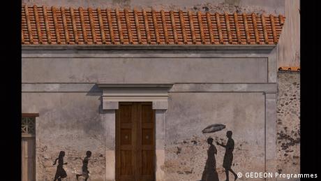 Fachada de casa reconstruída em Pompeia
