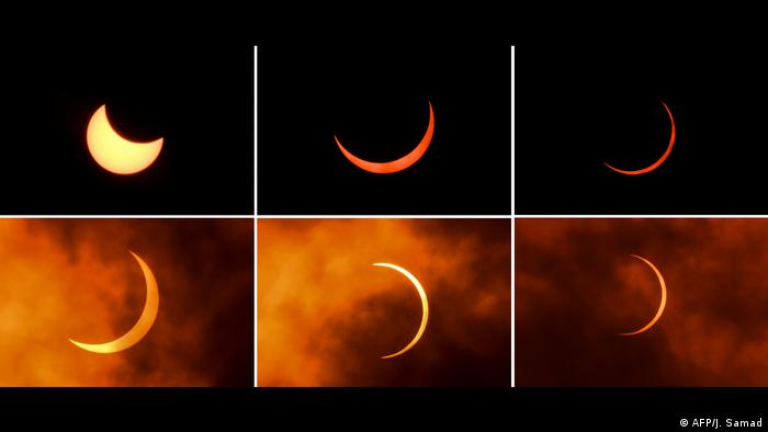 This collage shows the eclipse seen from New Delhi, India (AFP/J. Samad)