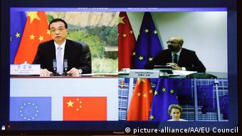 Brüssel Videokonferenz EU China Gipfel Charles Michel und Li Keqiang (picture-alliance/AA/EU Council)