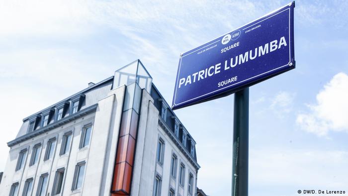 A street sign and square dedicated to Patrice Lumumba, the first prime minister of the independent DRC