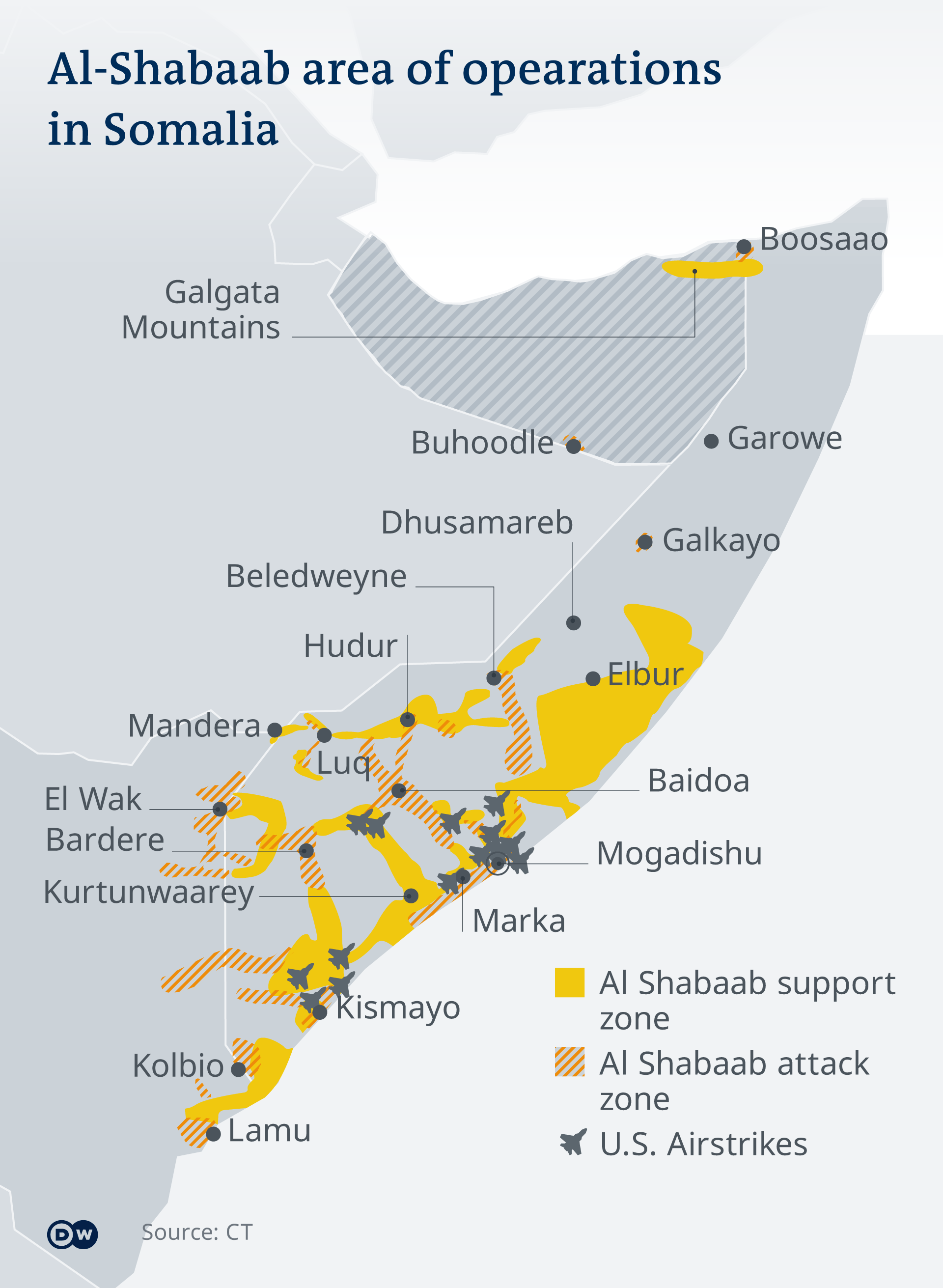 A map showing al-Shabab operations across Somalia EN