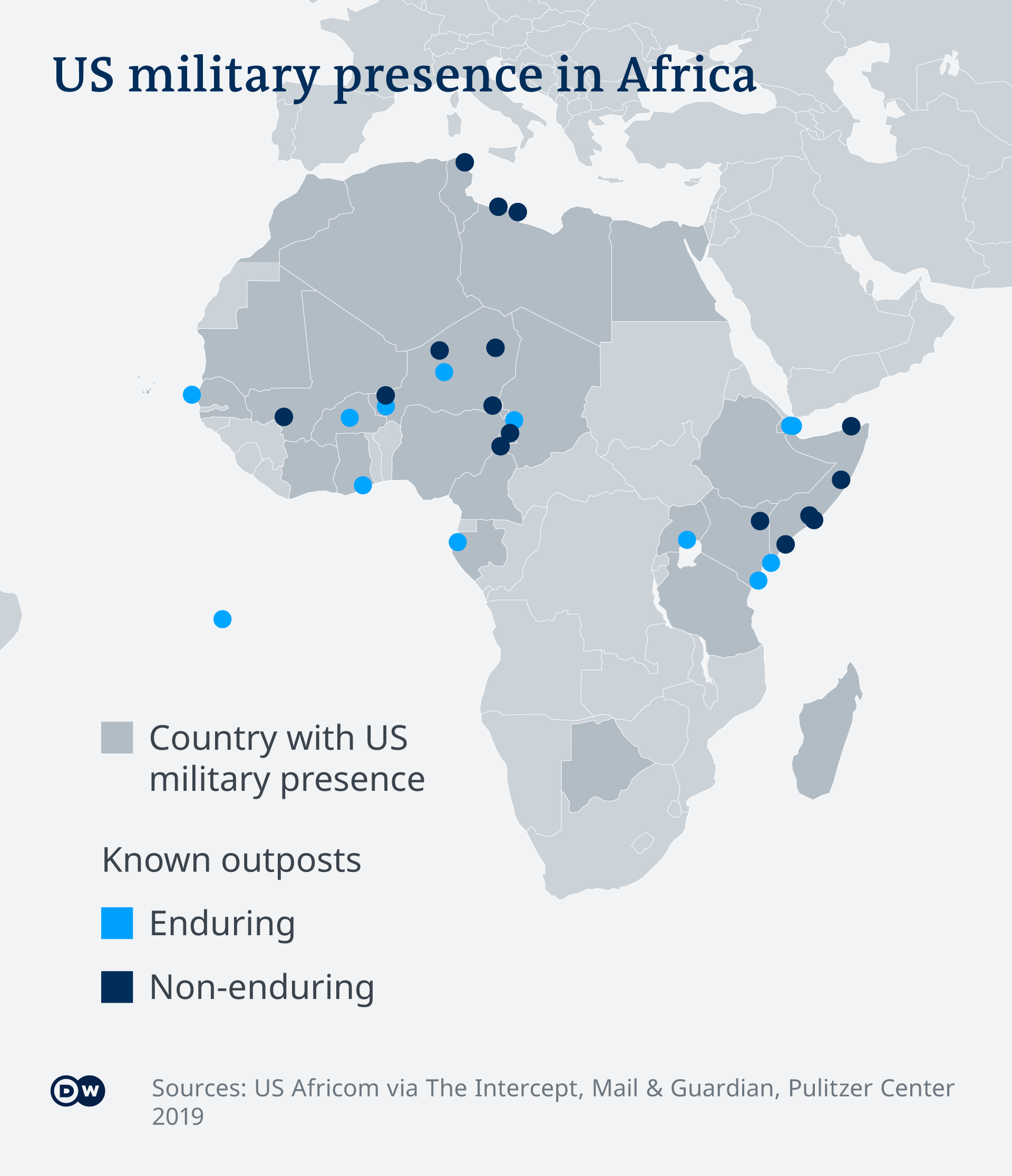 An infographic showing US military presence in Africa