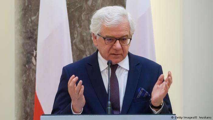 Polish Foreign minister Jacek Czaputowicz at a press conference