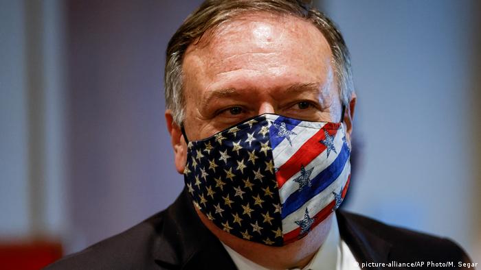 US Secretary of State Mike Pompeo wearing a face mask