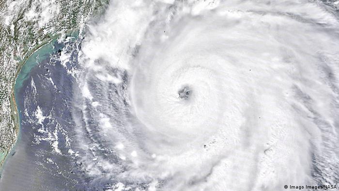 A satellite photo showing Hurricane Laura approaching the coast