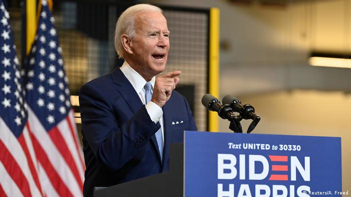 Joe Biden at lectern in Pittsburgh (Reuters/A. Freed)
