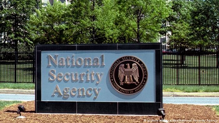 An undated handout image by the National Security Agency (NSA) shows the NSA logo in front of the National Security Agency's headquarters in Fort Meade,