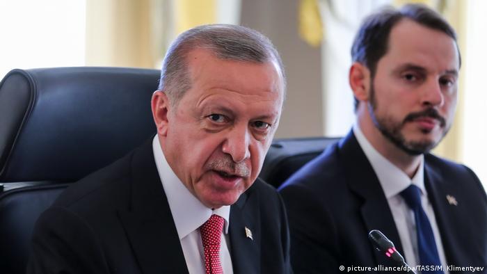 President Erdogan sits alongside his son-in-law and Finance Minister Berat Albayrak