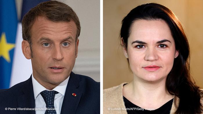 Kombobild | Emmanuel Macron und Svetlana Tikhanovskaya