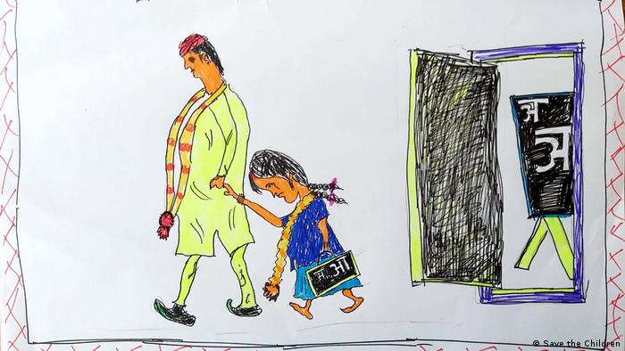 Hindistan'da bir çocuğun zorla evlilikle ilgili yaptığı bir resim